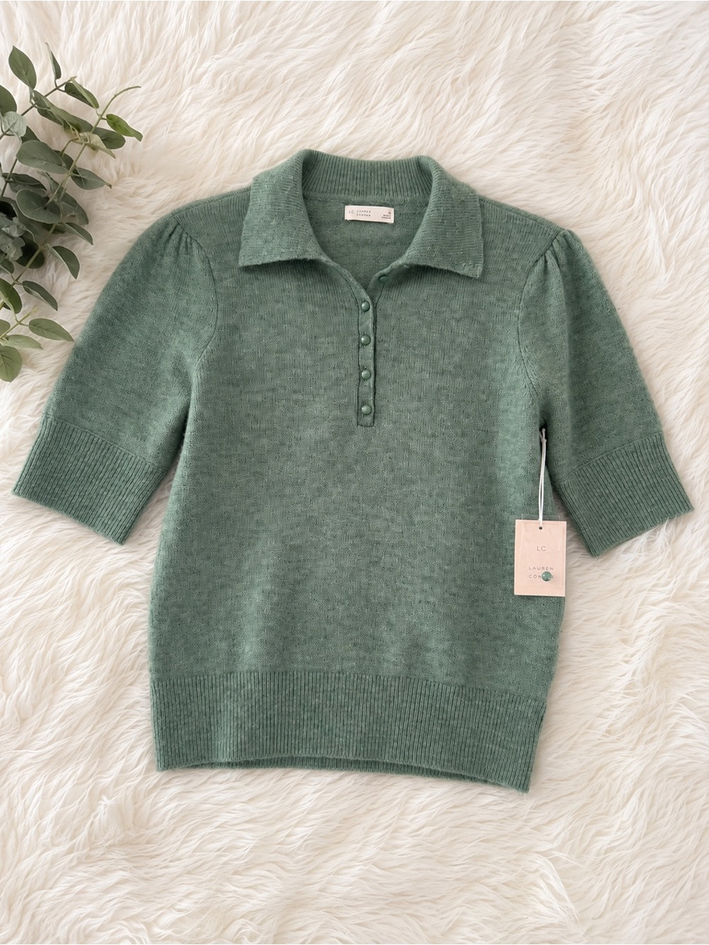 LC Lauren Conrad Sage Green Short-Sleeve Polo Sweater